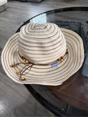 Wallaroo Cream & Brown Striped Packable Sun Hat